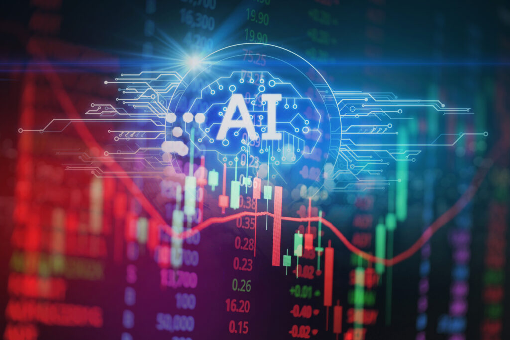 The letters AI superimposed on a stock market chart screen