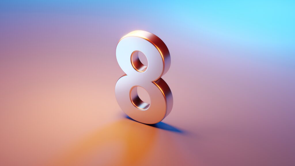 The numeral eight against a pastel background.
