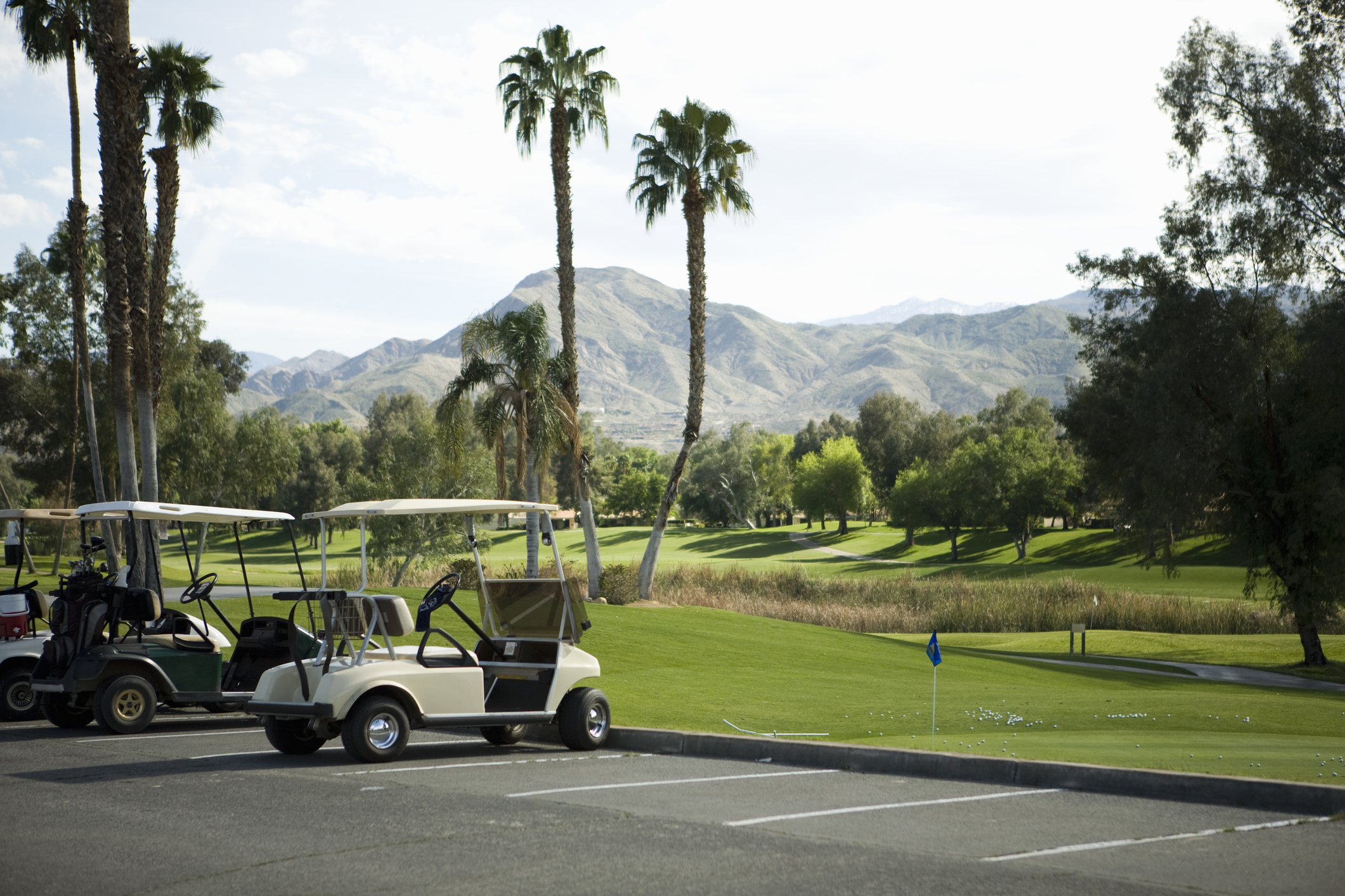 Golf carts parked at a golf club, Palm Springs, California.