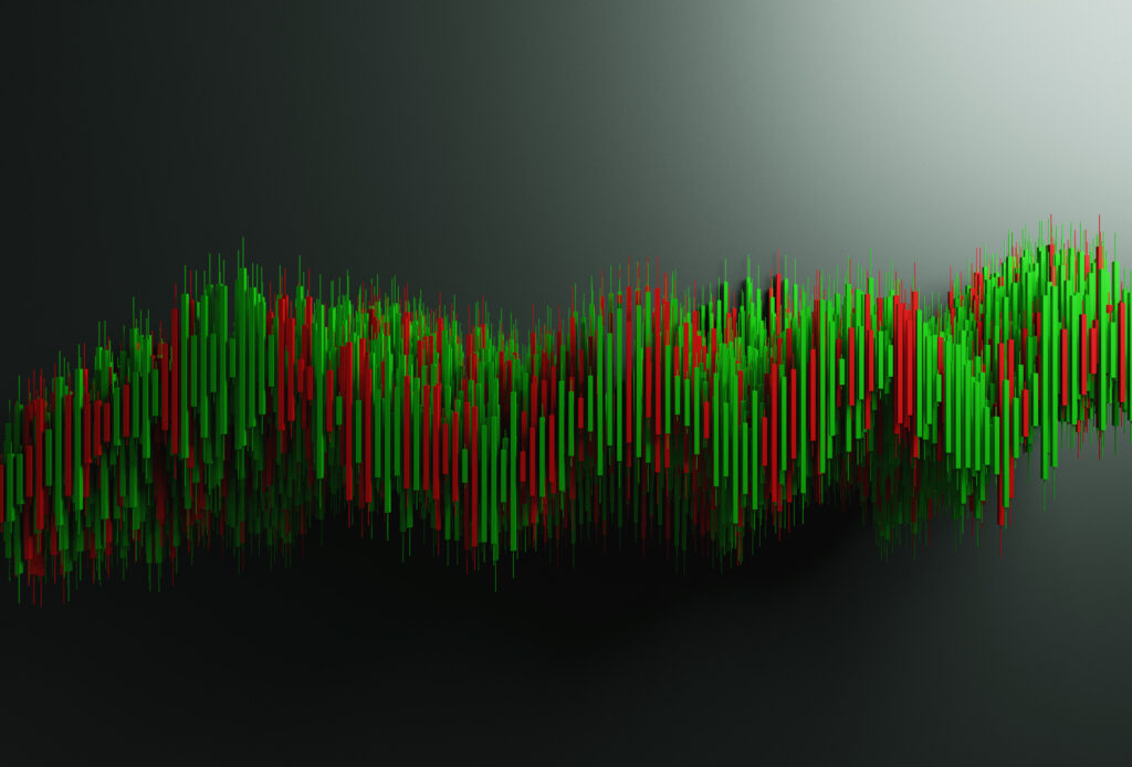 red green stock candlesticks rise