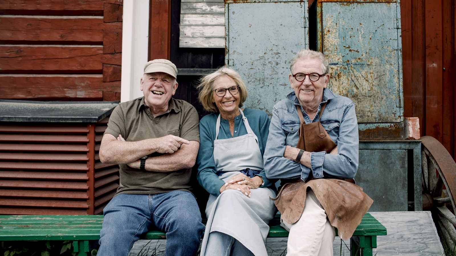 Three seniors take a break from their part-time job.