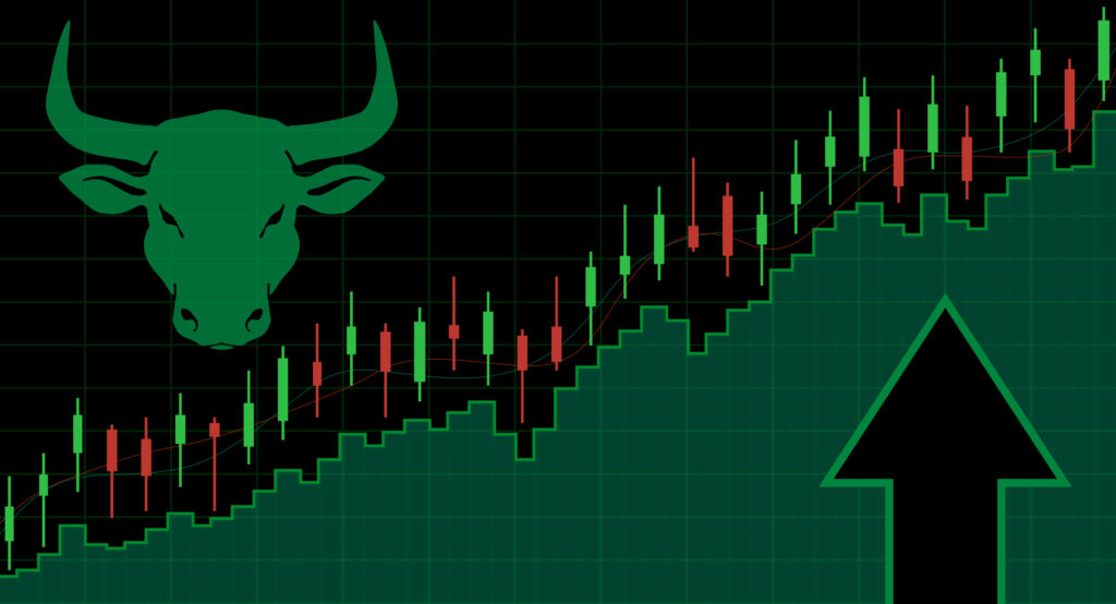 green bull market stock candles point up