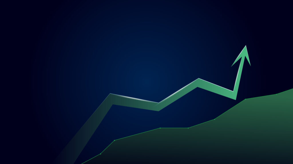 stocks up green arrow chart up to the right trend