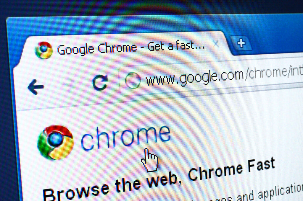 Closeup of Google Chrome browser, owned by Alphabet, on a laptop screen