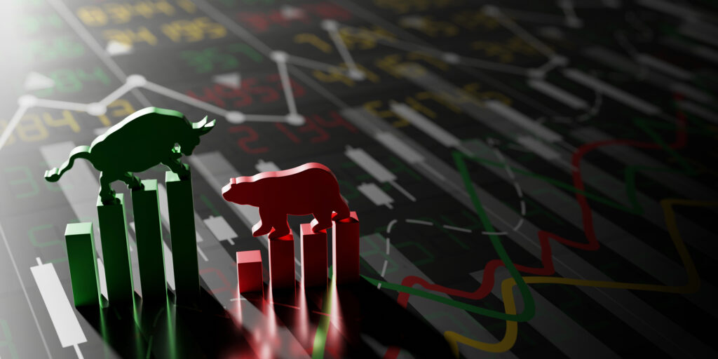 stock market mixed lower green bull red bear