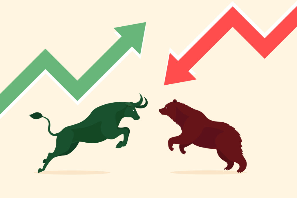 green arrow up bull red arrow down bear