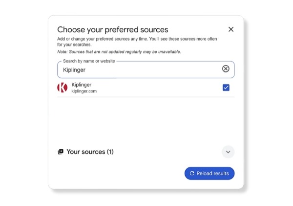 Capture d'écran des histoires de Google Top