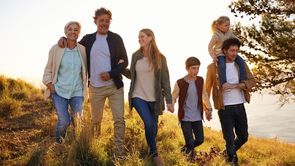 Shot of a happy family out on a morning walk together