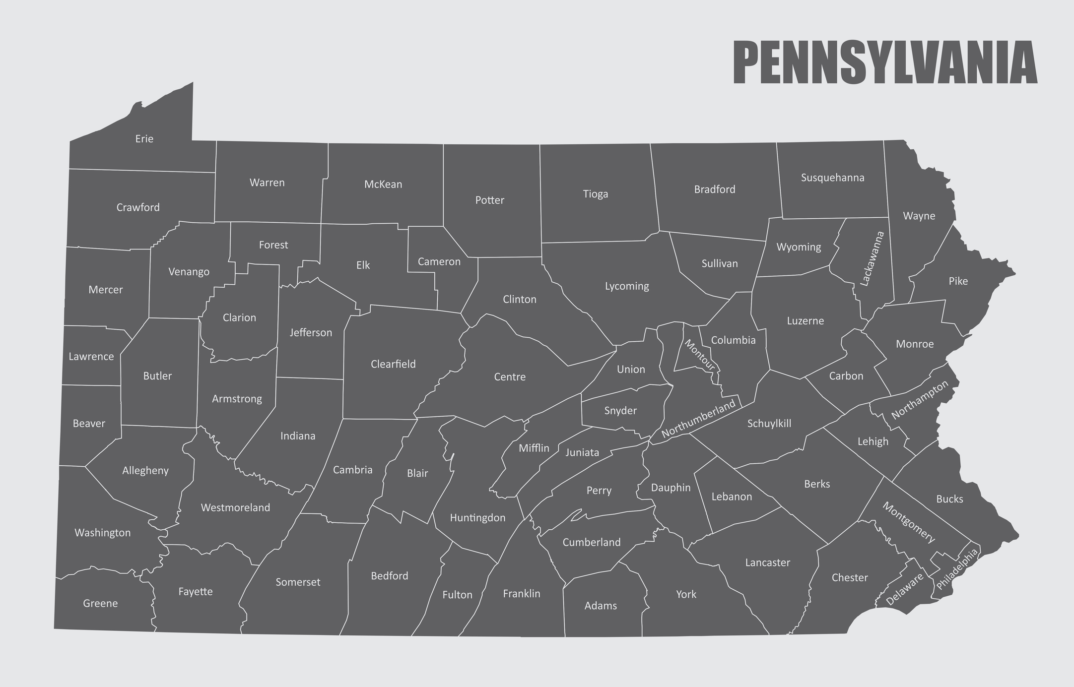 Carte de l'état de Pennsylvanie et de ses comtés