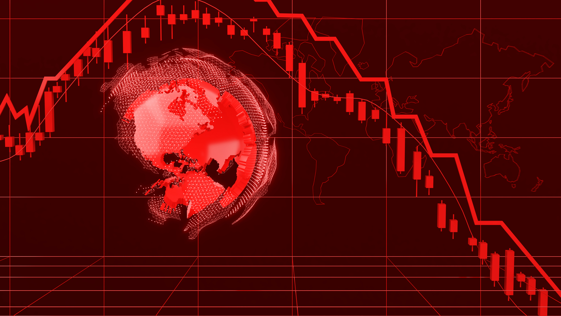 Graphique boursier du marché baissier, fond rouge