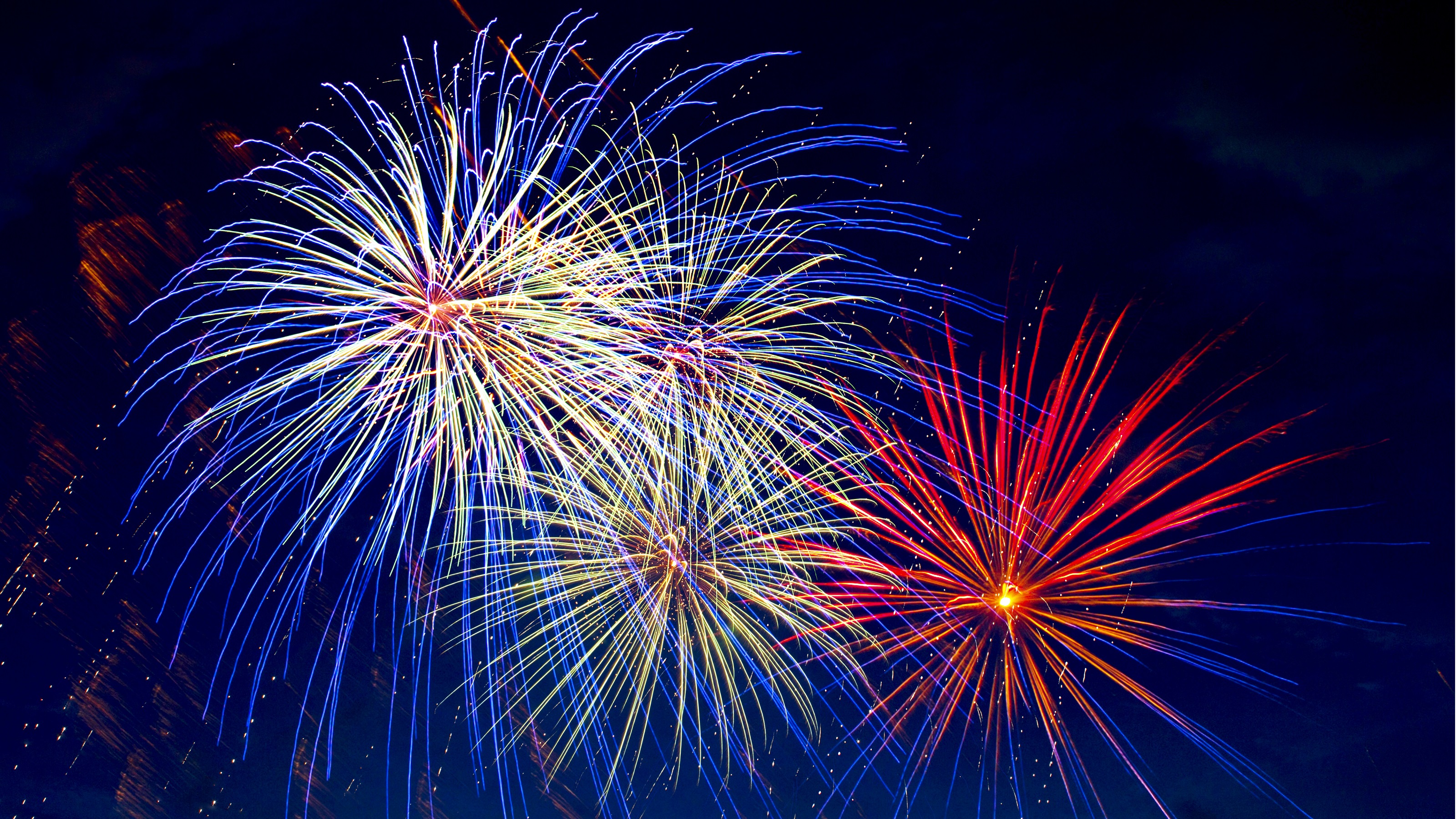 Des feux d'artifice éclatent dans le ciel nocturne.