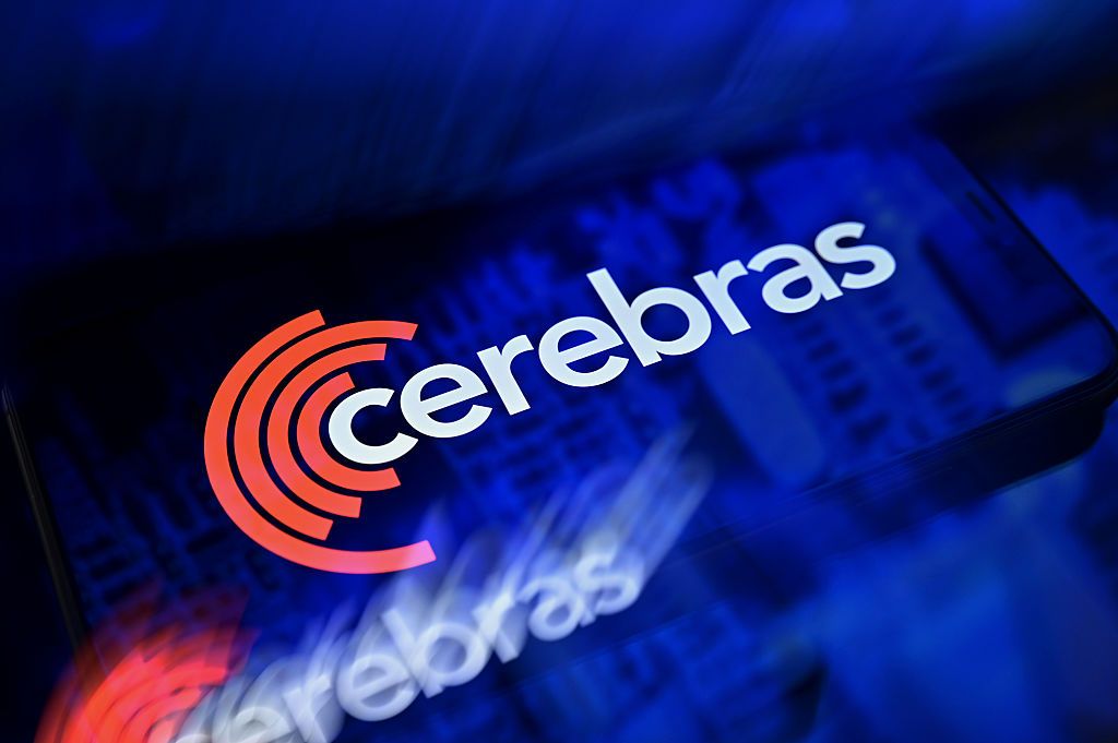 The Cerebras logo displayed on a smartphone with a deep blue background