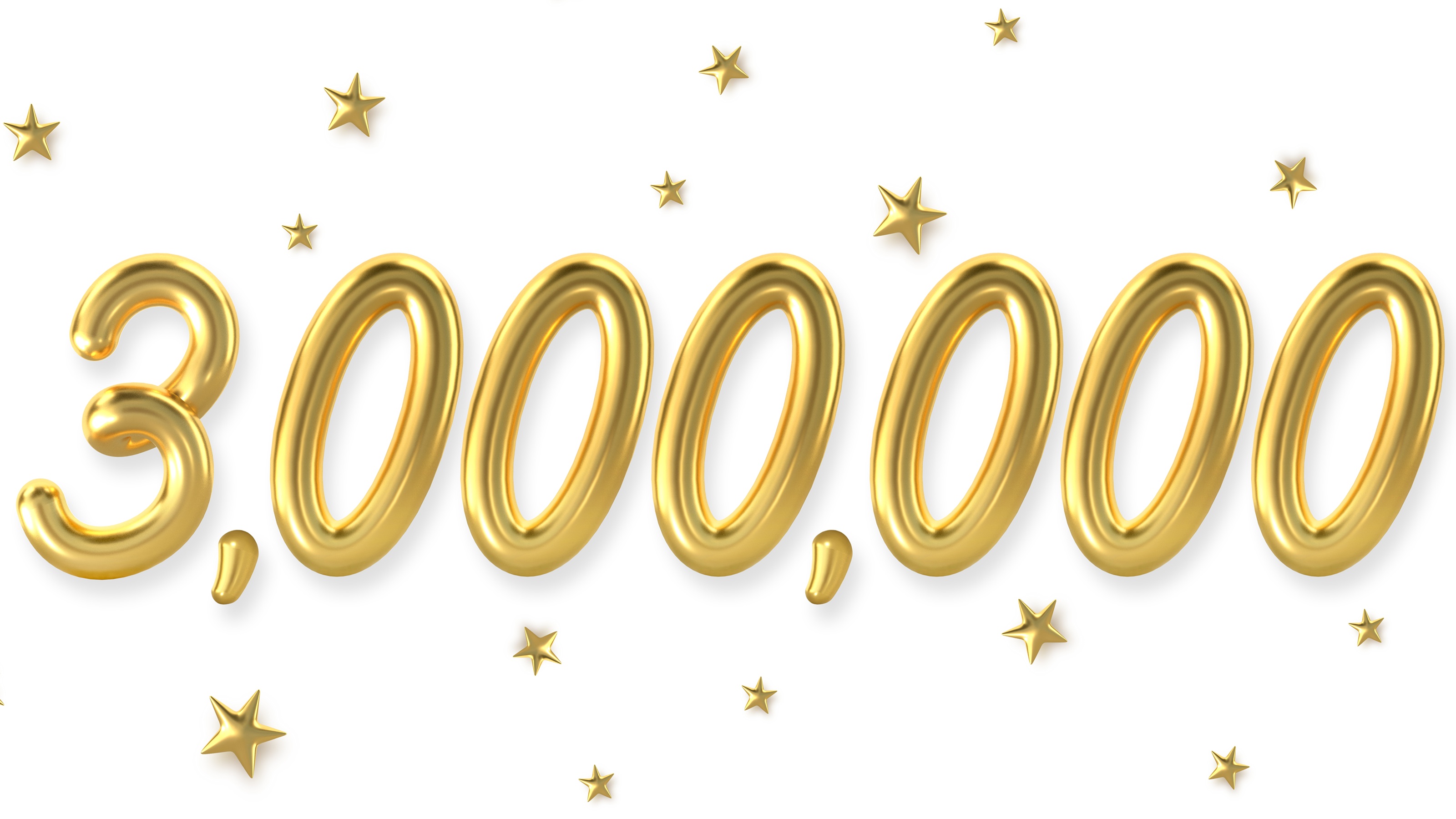 Trois millions écrits en chiffres dorés ressemblant à des ballons.