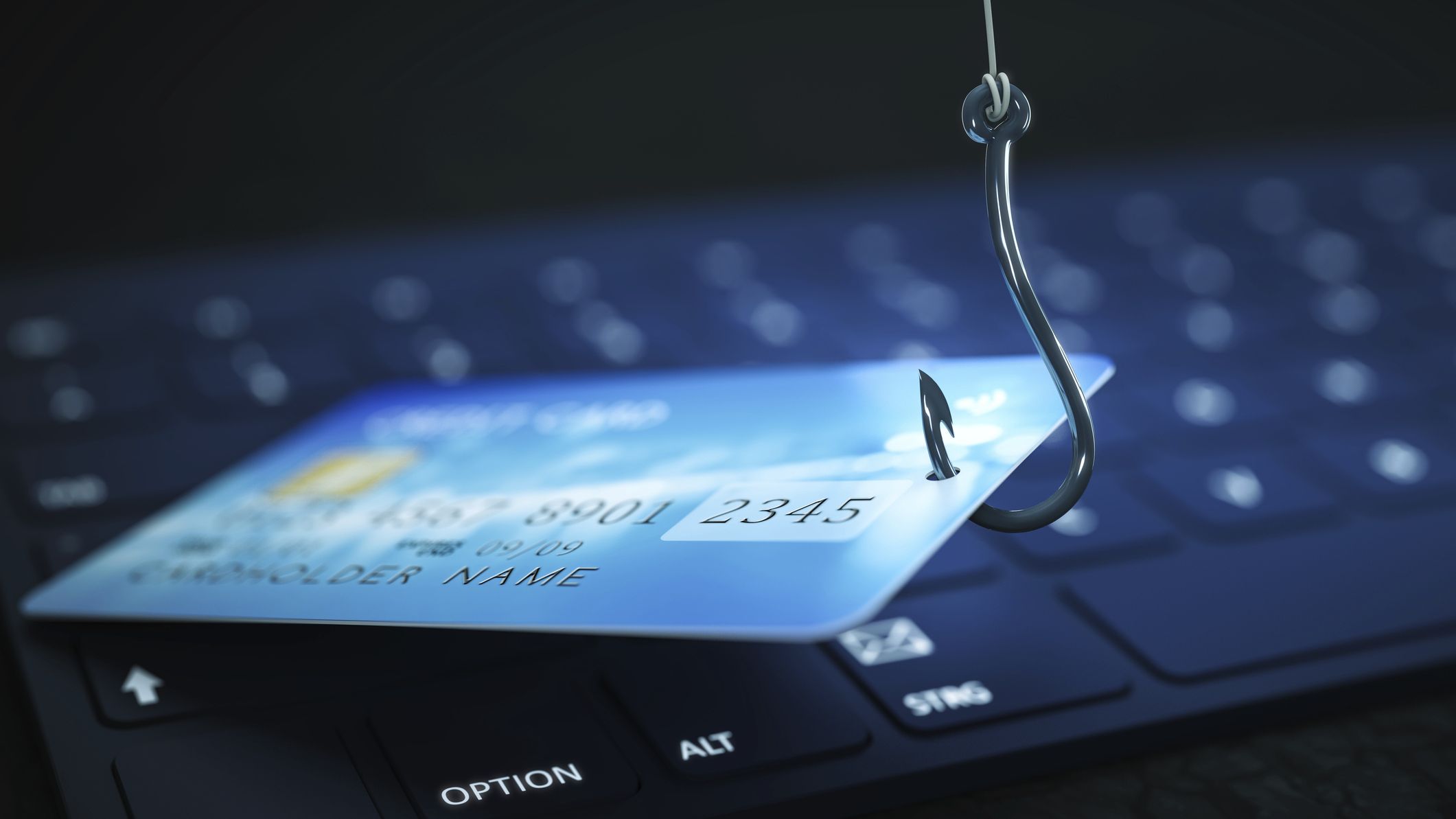 Phishing données de carte de crédit avec clavier et symbole de crochet