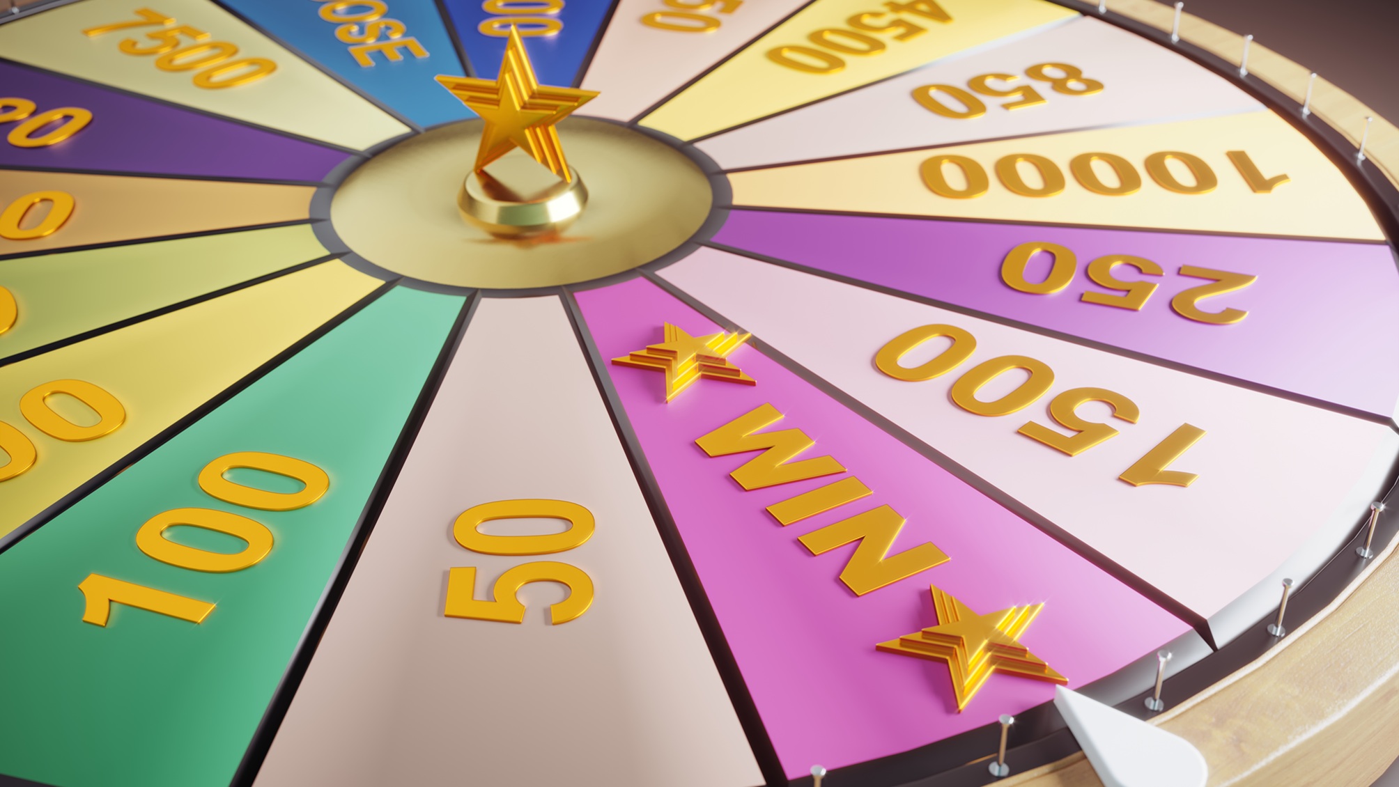 UN "roue de la fortune" avec "gagner" mis en évidence.