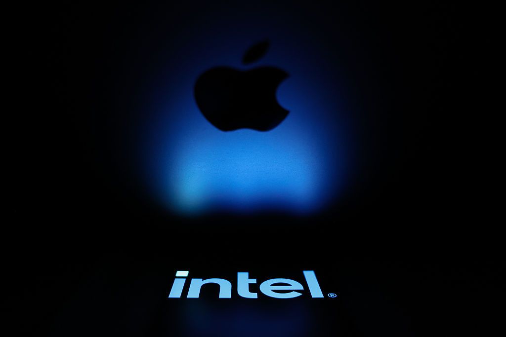 Apple logo and Intel logo