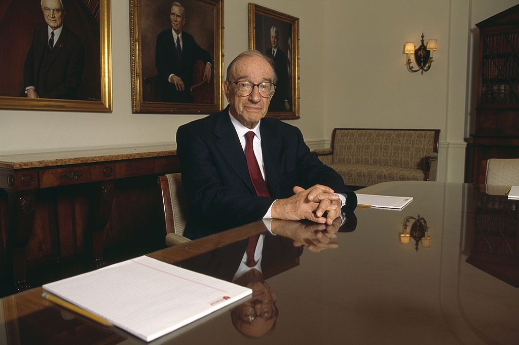 Former Federal Reserve Chair Alan Greenspan poses for a portrait session in Washington, D.C.