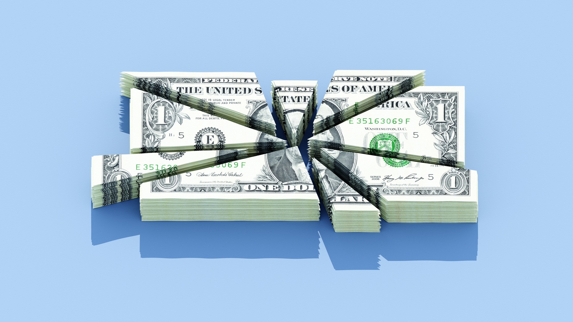 Un dollar segmenté en morceaux plus petits.