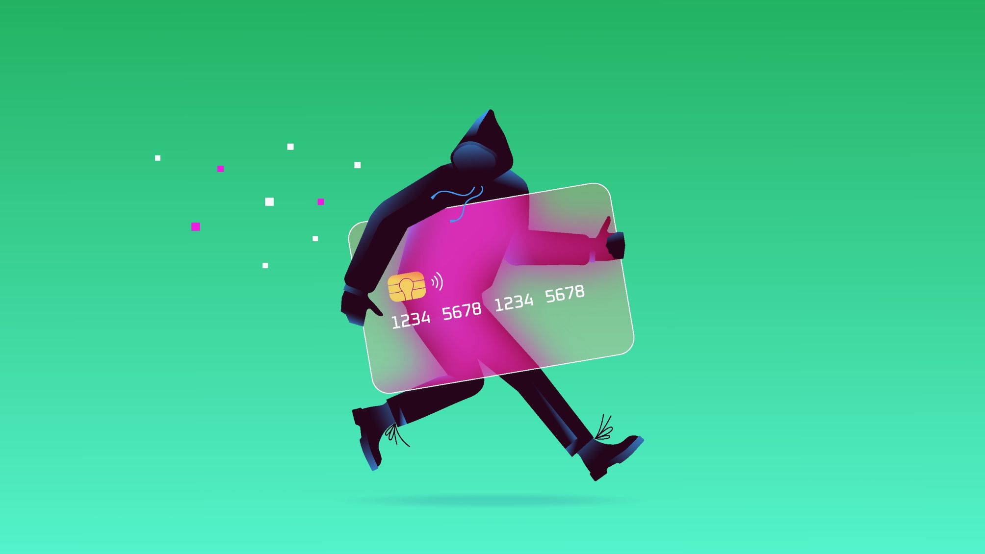 Un pirate informatique vole une carte de crédit pour illustrer une atteinte à la vie privée.