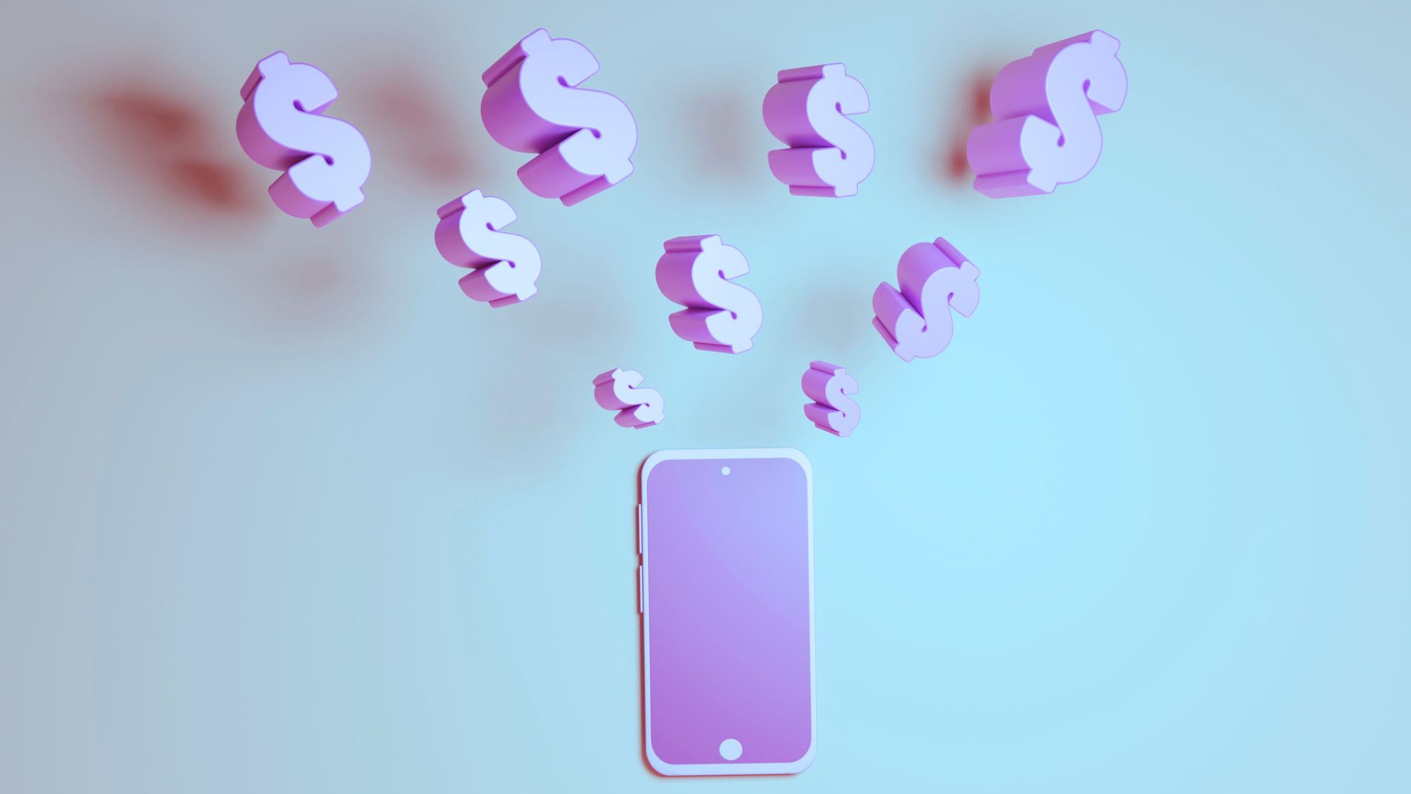 Illustration d’un téléphone portable avec des signes d’argent au-dessus.