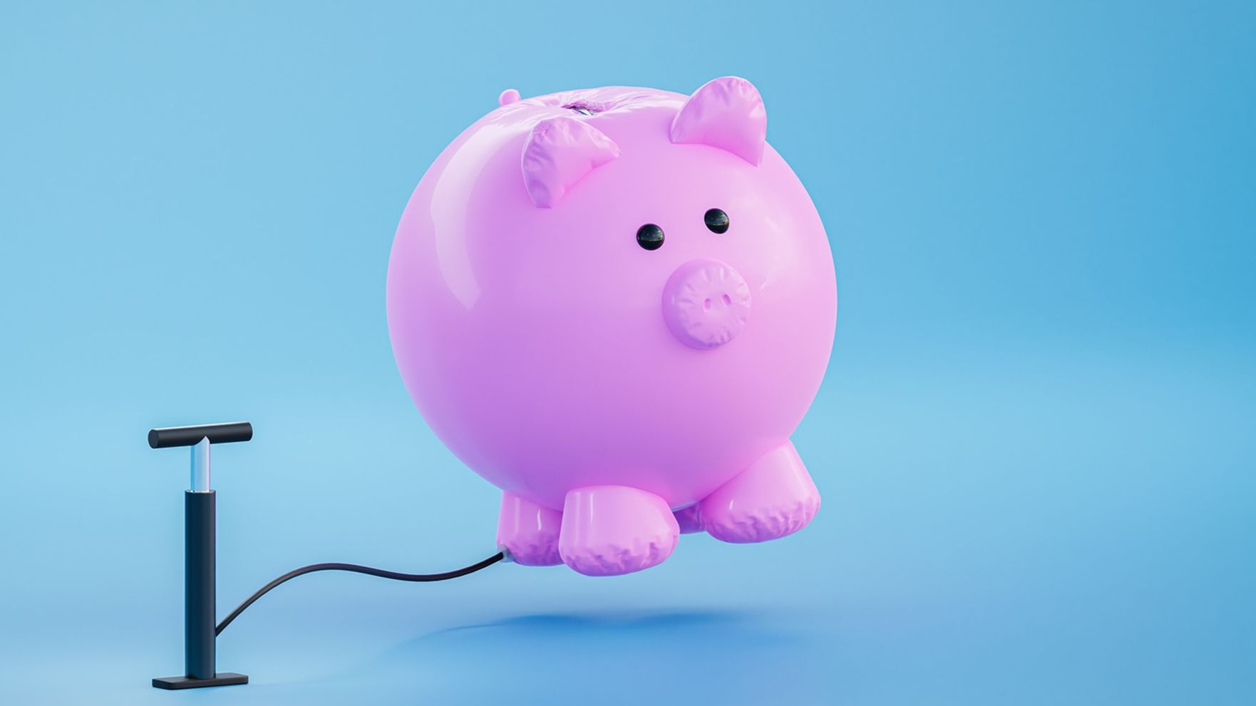 Une pompe à pneu semble pomper de l'air dans une tirelire en pleine croissance.