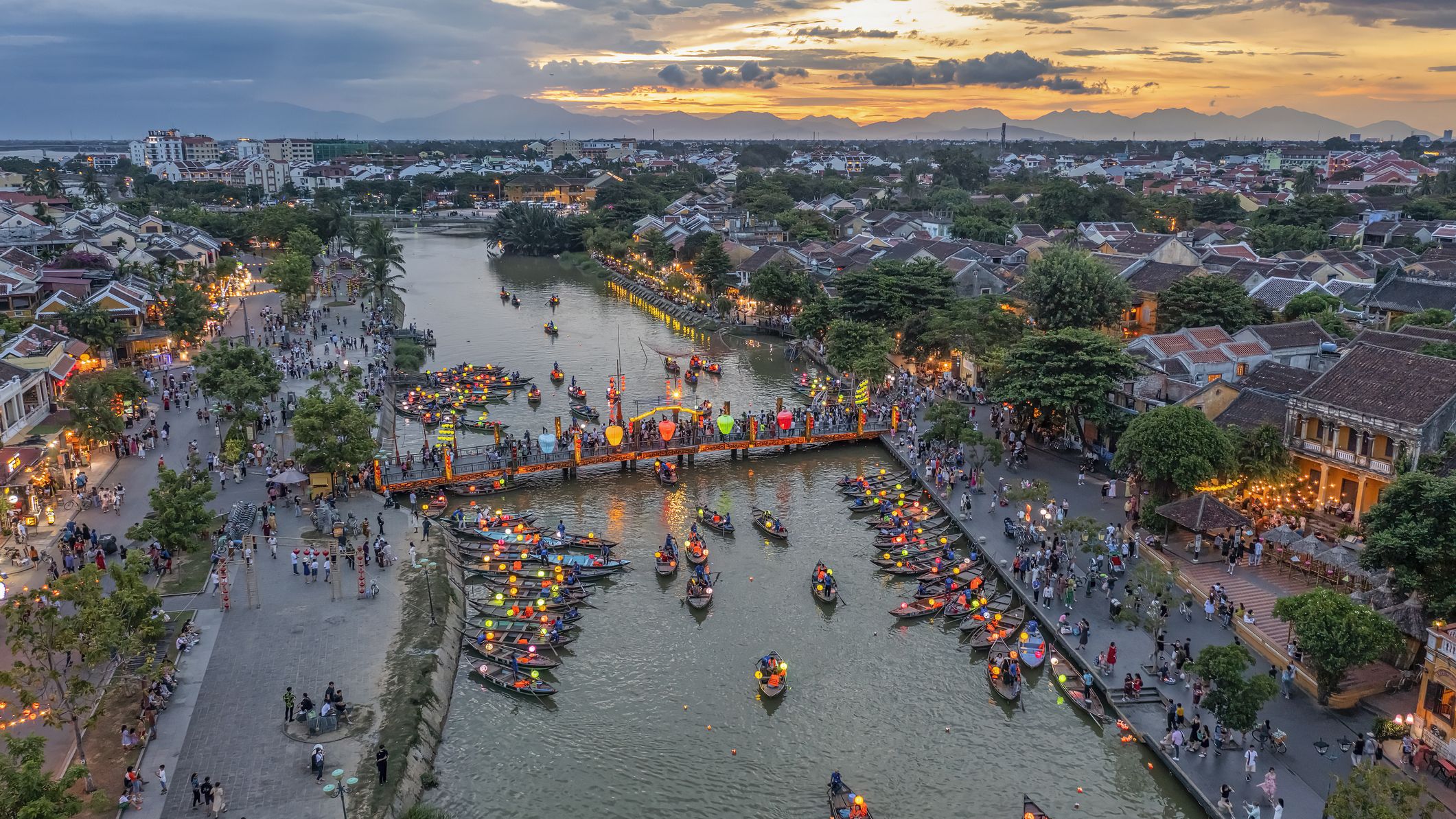 Vue aérienne de l'ancienne ville de Hoi An, province de Quang Nam, Vietnam.