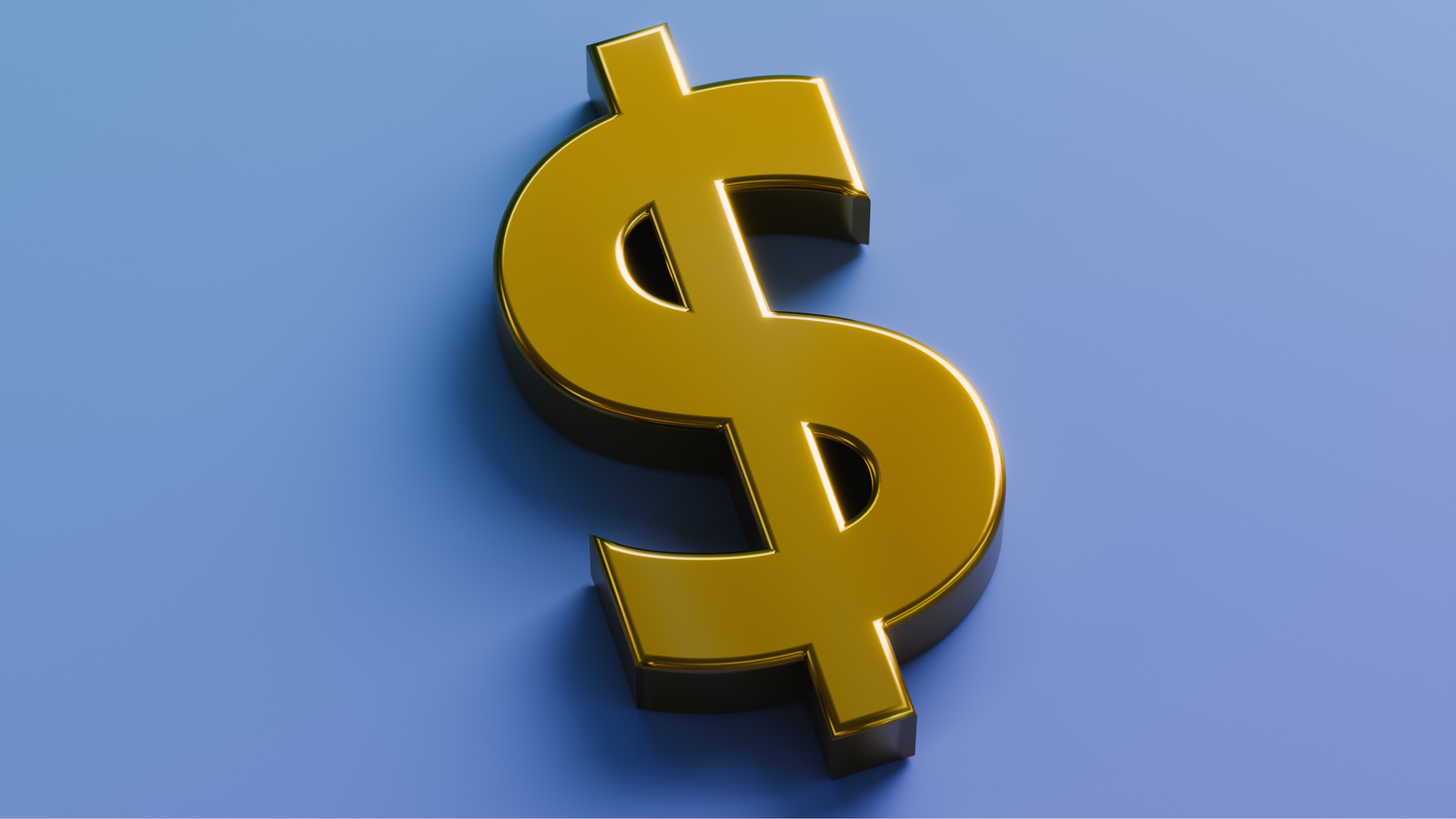 Un signe dollar en or sur fond bleu.